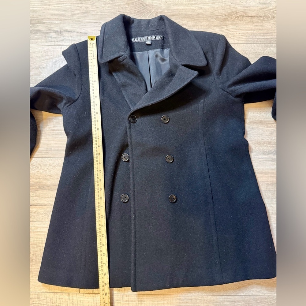 Fleet Street Women’s Black Wool Pea Coat Size M – Classic Double-Breasted Jacket - Picture 10 of 11